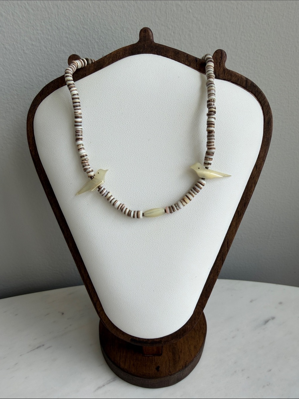 Vintage Zuni Fetish Style Shell bird necklace- Bohemian, Coastal, 70s